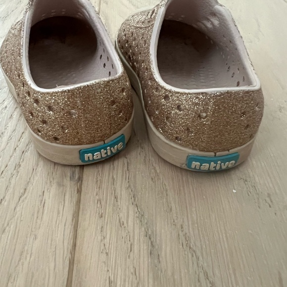 Native Shoes- gold sparkle with beige soles. Size C5 (Baby 5) - Picture 3 of 5